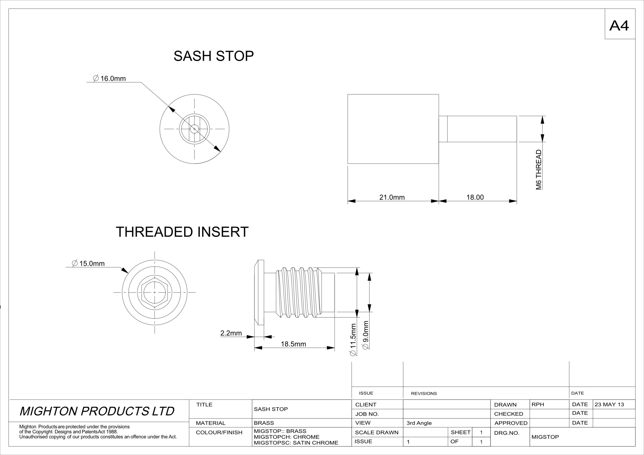 19mm Sash Stops - Set of 4 - Image 2